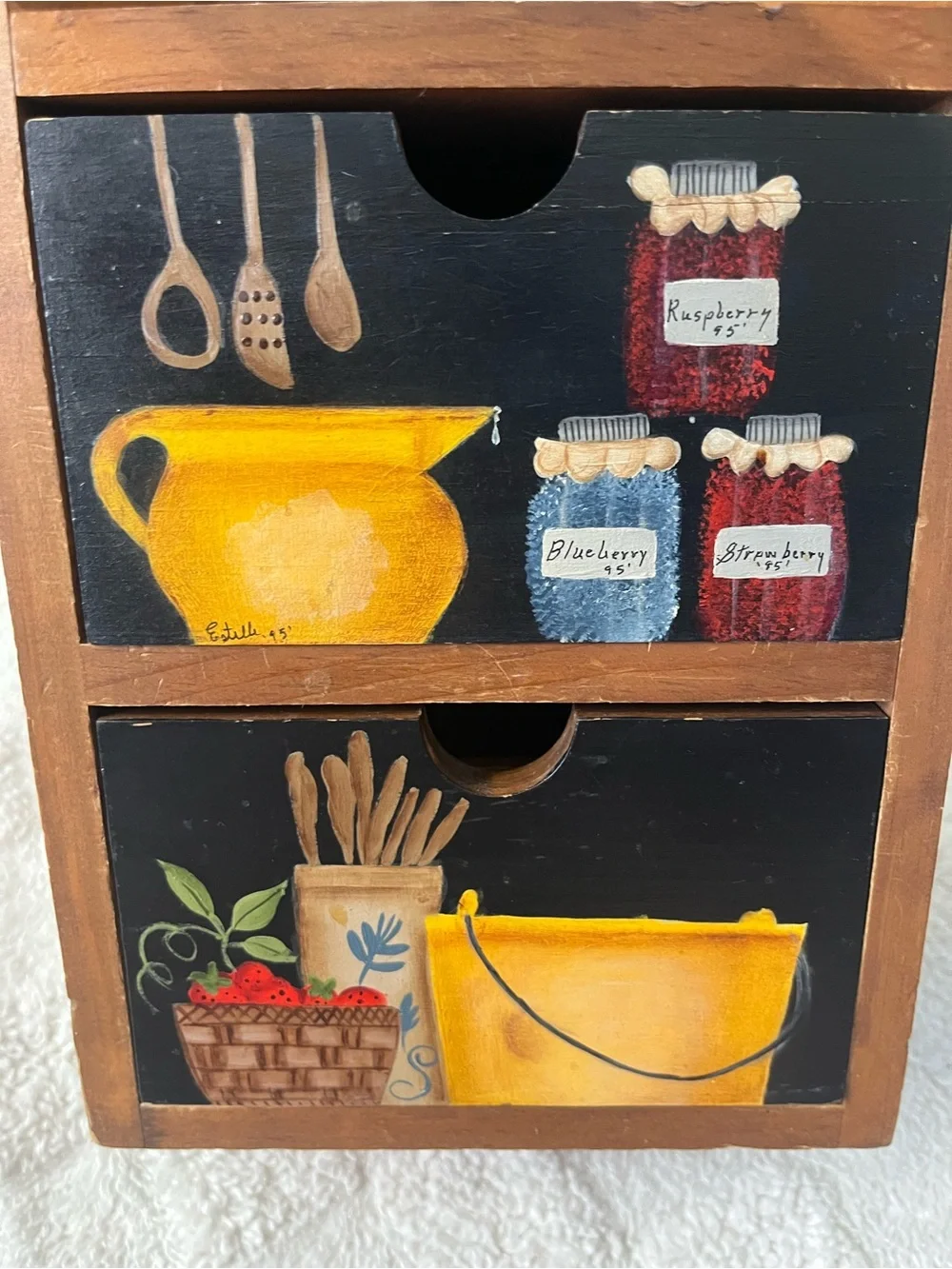 Vintage Hand-Painted Wooden Kitchen Storage Organizer in bold colors